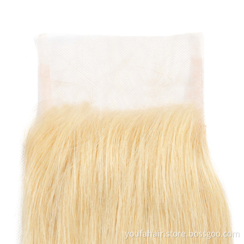 Top Grade 12A Blonde 613 Raw Remy Virgin Hair 4x4 Frontal Transparent Lace Closure With Bundles Cuticle Aligned HD Lace Closure